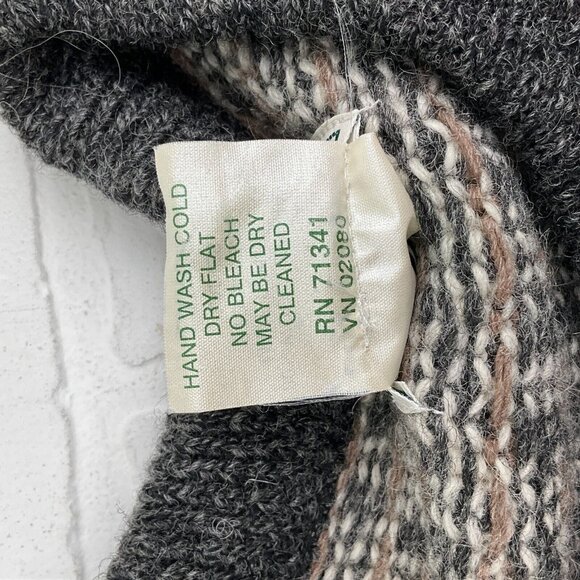 LL Bean Cardigan Women Large Beige Gray Diamond Metal Clasp Wool Norway Sweater - Picture 7 of 13